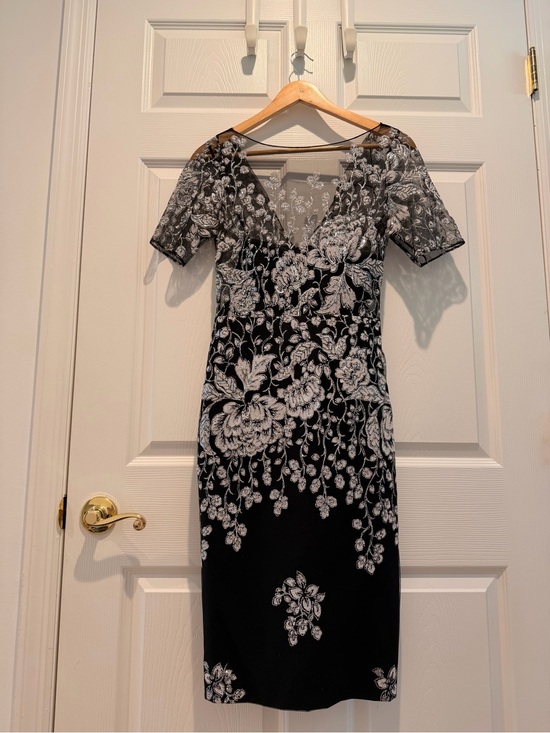 Badgley Mischka Dresses & Skirts - Badgley Mischka Black Dress with White Floral Lace Overlay
